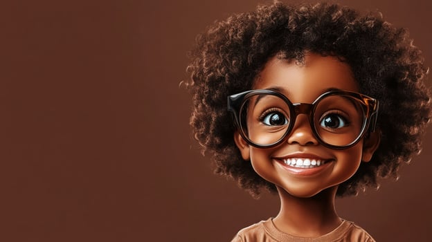 Smiling young child with glasses, full of joy and innocence, showcasing youthful optimism against a neutral backdrop. photo