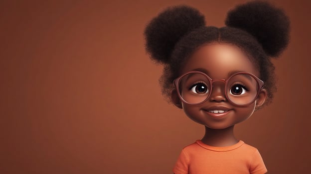 A charming illustration featuring a young girl with round glasses, showcasing a warm color palette and delightful details. photo