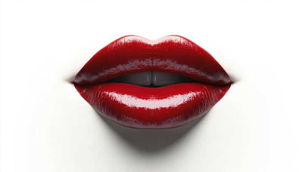 Close-up of vibrant red lips, glossy and full. Isolated on a stark white background, the lips are a focal point of beauty and allure. photo