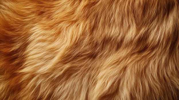 Close-up of flowing, soft textured fur. The fur is long, dense, and a mix of golden, orange, and light brown shades. Fur texture is very evident. photo