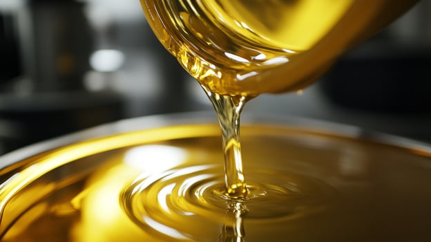 Golden fluid descends, creating mesmerizing concentric rings. A dance of viscosity in bright light, liquid allure. photo