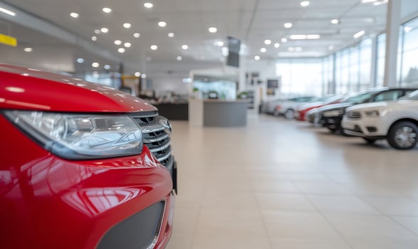 Red car showroom, dealership interior, new vehicles, sales, transportation photo