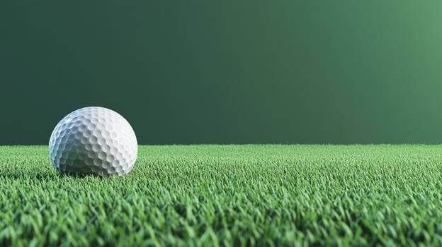 A white golf ball rests on lush, green grass with a smooth green background, inviting players to enjoy the game. photo
