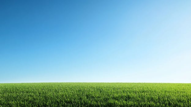 Expansive green field stretching to the horizon under a clear blue sky, evoking a sense of peacefulness and openness, perfect for serenity photo