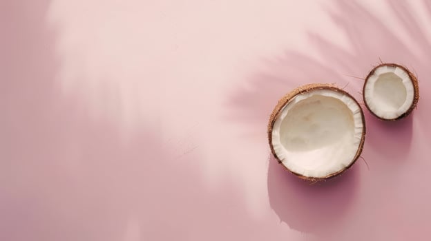 Coconut on pink background flat lay mockup product photography photo