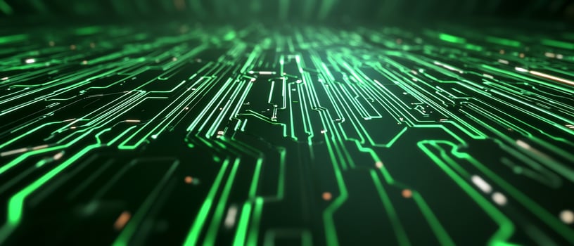 Futuristic green circuit board, technology, digital, background, data flow photo