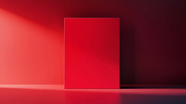 A striking, minimalist composition featuring a red block bathed in light against two red toned backdrops, creating depth and contrast. photo