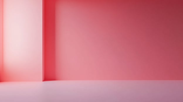 Empty coral colored room with minimalist aesthetic and modern design, illuminated by soft natural light for visual appeal and serenity. photo