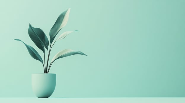Elegant plant in matching pastel pot. Serene botanical decor for calm ambiance. Soft, calming tones. Perfect for minimalist interiors. photo