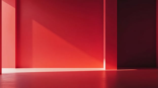 Minimalist red interior with geometric shapes, strong lines, and light playing on the walls. Warm and clean style for modern spaces. photo