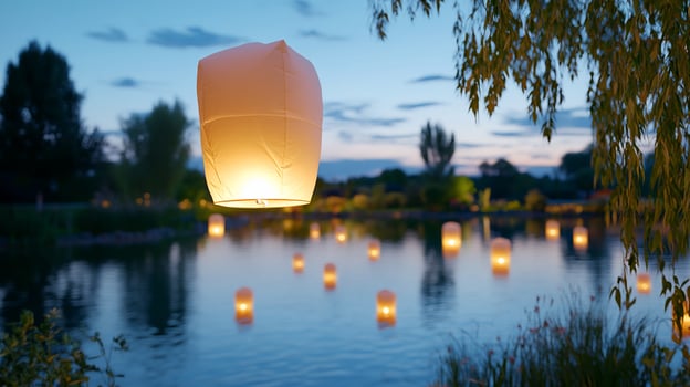 A paper lantern floating in the water photo