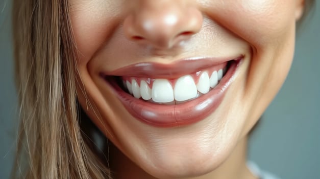 A close up of a woman's smile with white teeth photo