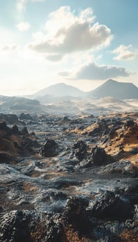Surreal Volcanic Landscape and Mountains Under a Clear Sky for Nature and Adventure Themes photo