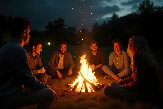 Vibrant Night Gathering Around a Cozy Fire Celebrating Dia de Muertos Traditions photo