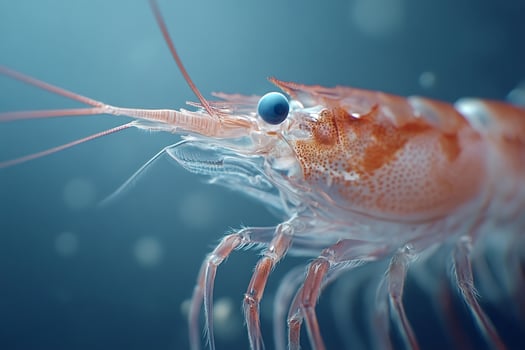 Close-up of shrimp swimming in water with blurred background photo