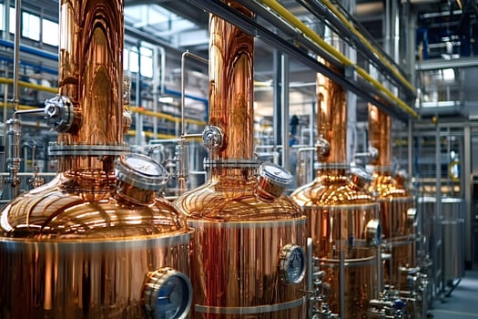 Copper stills shining in distillery process alcohol photo