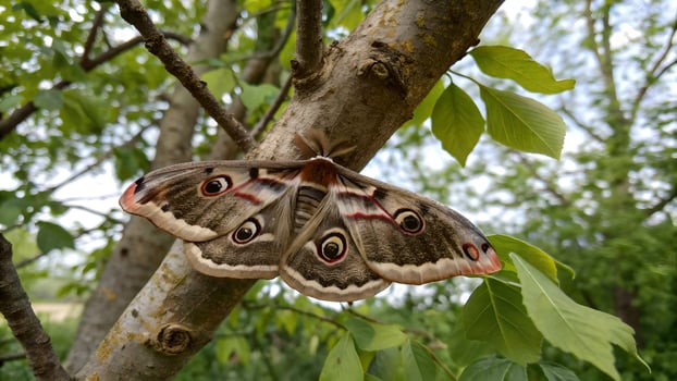 Majestic Luna Moth Resting on Tree Branch in Forest for Nature Enthusiasts and Wildlife Photographers photo