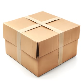 A large, neatly packaged cardboard box sealed with straps, conveying an inviting yet mysterious appeal. photo