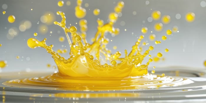 A splash of yellow liquid is falling into the water photo