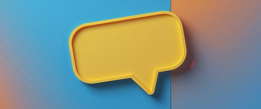 Yellow speech bubble on blue and orange background 3d illustration photo