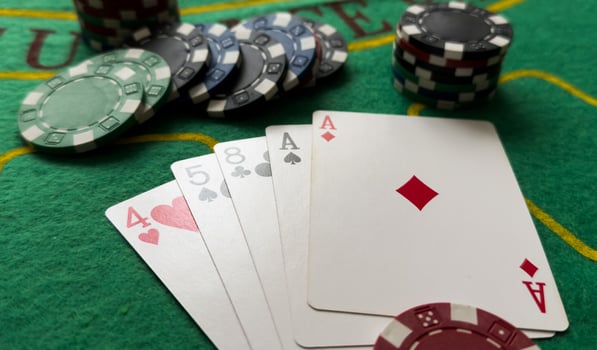 Four aces with green casino table photo