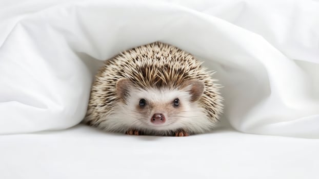 A hedgehog hiding under a white sheet photo