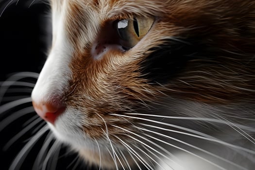 Close-Up of a Calico Cat's Whiskers, Fur, and Eye Exploring Feline Anatomy and Beauty with Detailed Images, Captivating View of a Domestic Animal. photo