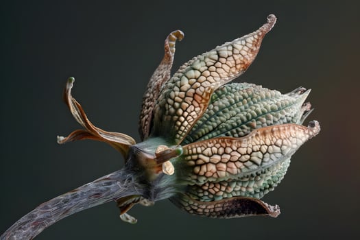 Close-Up View of a Unique Plant Seed Pod Detailed Textures, Patterns, and Colors of a Dried Seed Head, Revealing Intricate Botanical Structures, Capturing the Beauty of Nature's Designs. photo