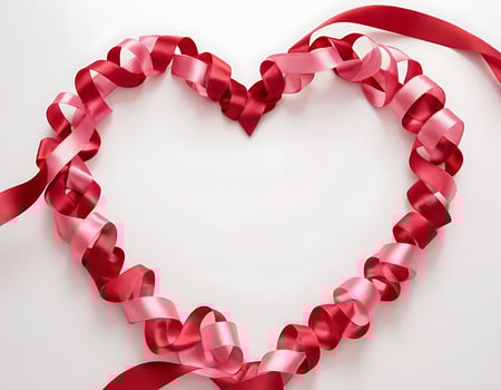 A heart shaped ribbon is made of red and pink ribbons photo