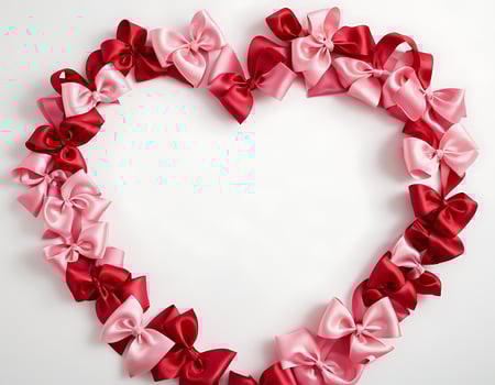 A heart shaped bow made of red and pink ribbons photo