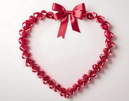 Heart shaped frame with red ribbon and bow on white background photo
