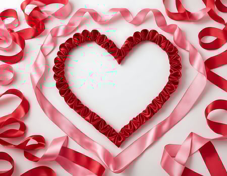 A heart shaped frame made of red satin ribbon photo