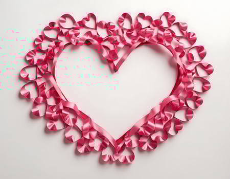 A heart shaped wreath made of pink ribbons photo