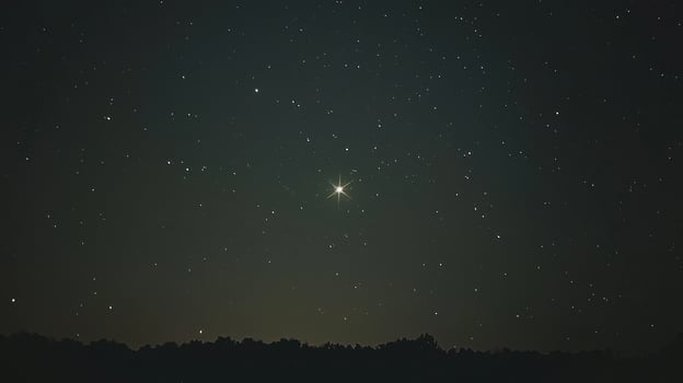 A star shines brightly in the night sky photo