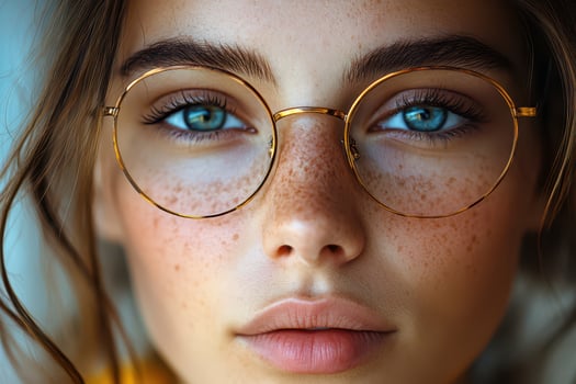 A woman with freckles and glasses photo