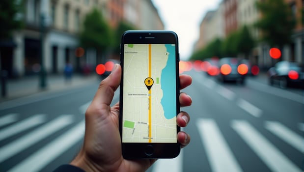 Smartphone Displaying GPS Navigation Route for Easy Travel photo