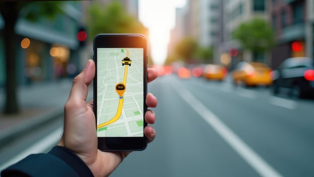 Convenient Ride Booking - Taxi Route on Smartphone App photo