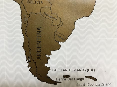 Map of South America and surrounding territories in prominent brown tones photo