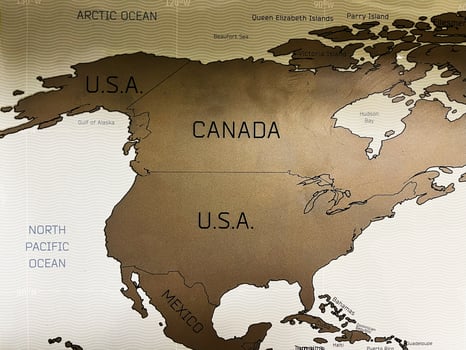 Map highlighting North America including Canada, USA, and the Arctic region photo