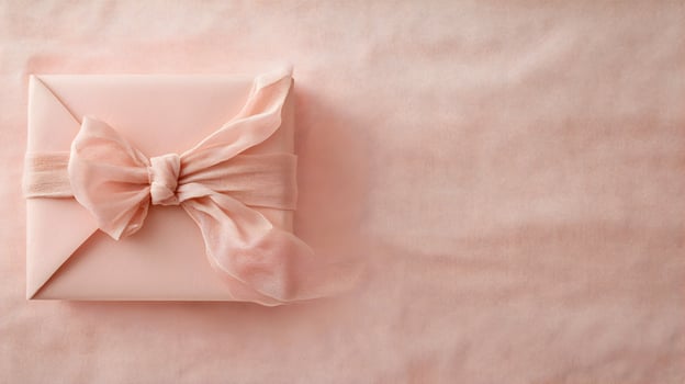 Elegant gift box with blush wrapping paper and a soft chiffon bow for special occasions photo