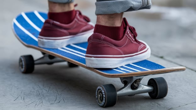 A person wearing red shoes on a skateboard photo
