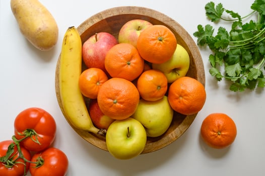 Fresh fruits, vegetables and herbs on table. Preparing healthy food. Flat lay. photo