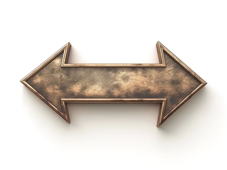 A vintage-style metallic arrow sign pointing left and right, creating a sense of direction and choice. photo