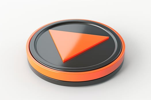 A modern play button icon in vibrant orange and sleek black, representing multimedia engagement. photo