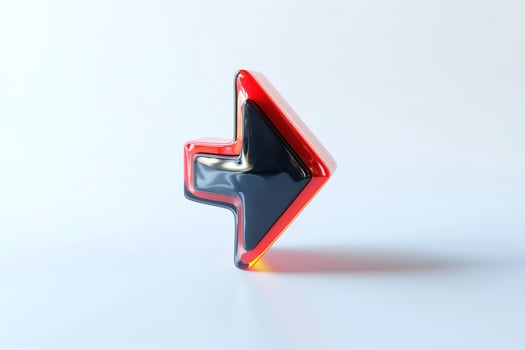 A glossy, three-dimensional left arrow shape with a modern, vibrant design in black and red colors. photo