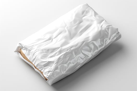 A crumpled white package resting on a smooth surface, conveying an air of intrigue and simplicity. photo