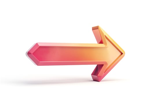 3D arrow pointing right in a vibrant gradient of orange and pink hues. photo