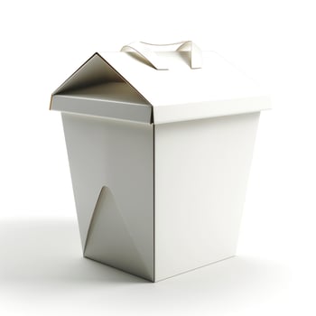 A clean, empty takeout box with a traditional design, perfect for serving noodles or rice dishes. photo