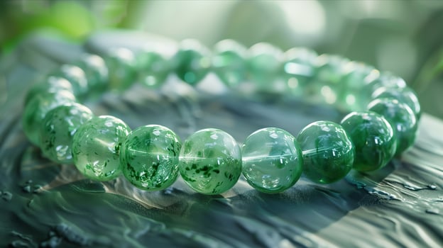 A green bracelet with jade beads on it photo