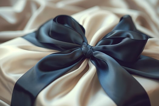 A black and white gift wrapped in satin photo